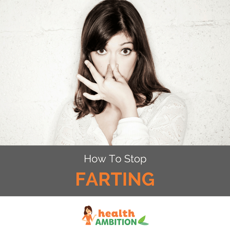 A woman holding her nose after smelling something awful with the caption "How to Stop Farting."