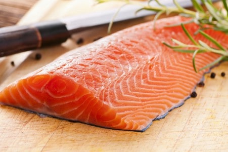 A chunk of raw salmon.