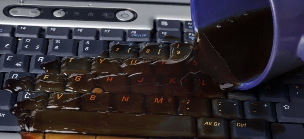 Coffee spilled on a keyboard.