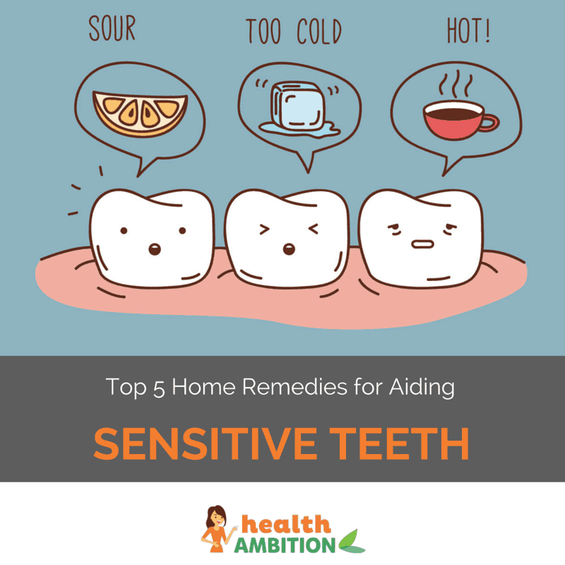 GRaphic of teeth showing sensitivity to certain foods with the title "Top 5 Home Remedies for Aiding Sensitive Teeth"