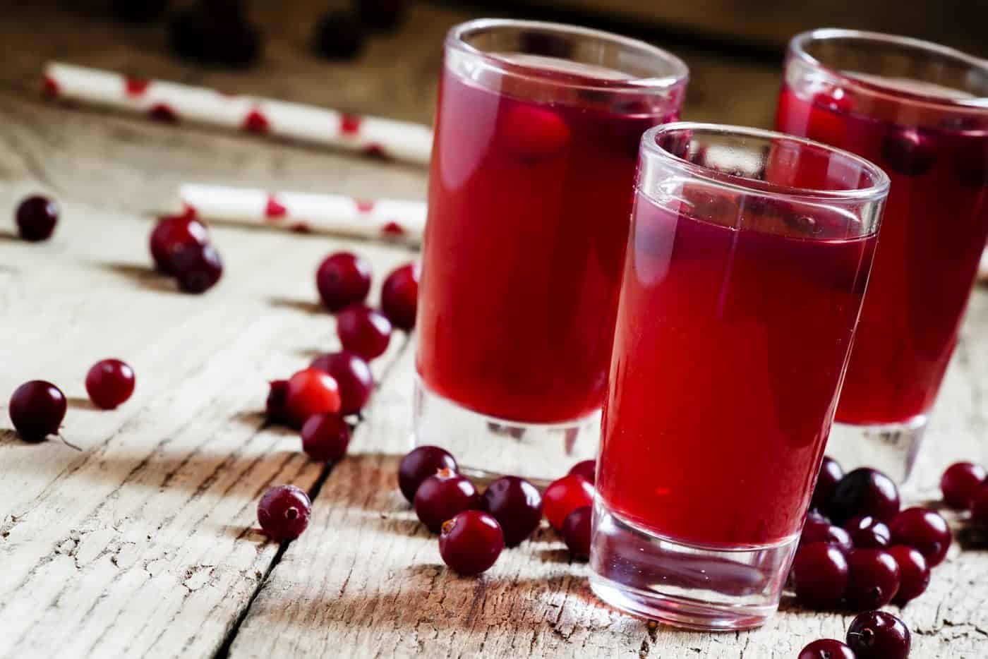 Glasses of cranberry juice.