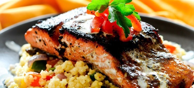 Cooked salmon with couscous.