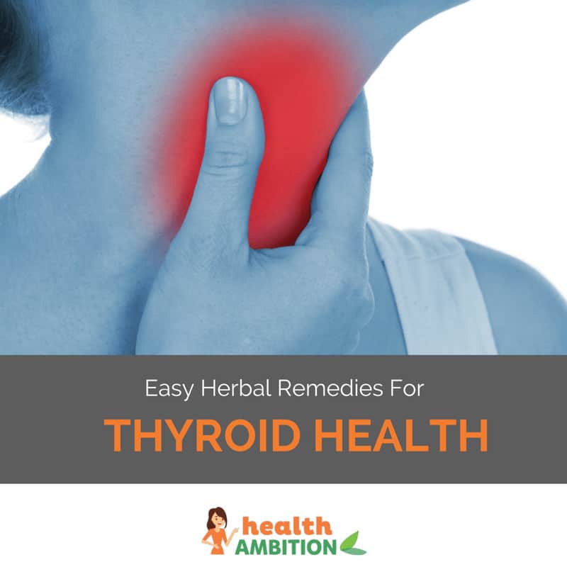 A person touching her thyroid with the title "Easy Herbal Remedies For Thyroid Health"
