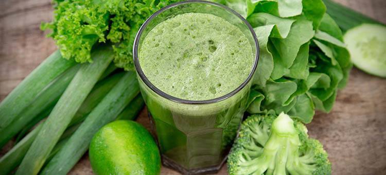 A green colored juice made mostly of leafy green veggies.