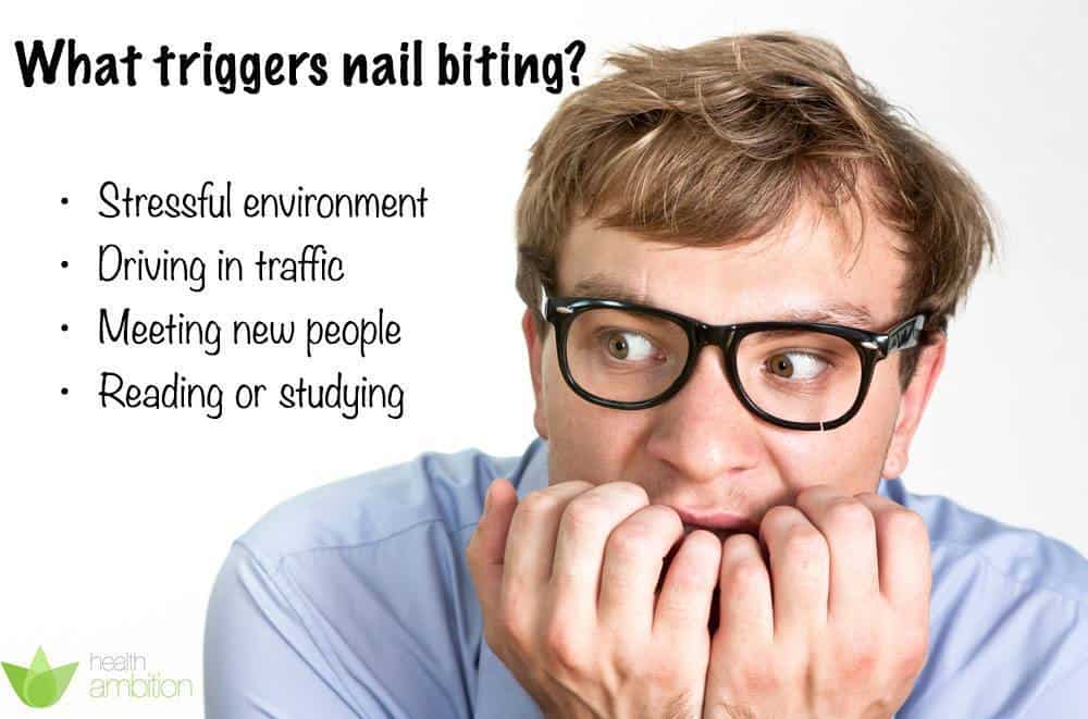 An image showing a list of what triggers nail biting.
