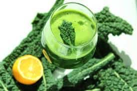 A glass of kale smoothie.