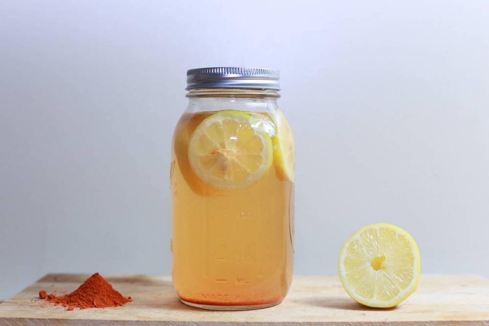 A jar of lemon juice.