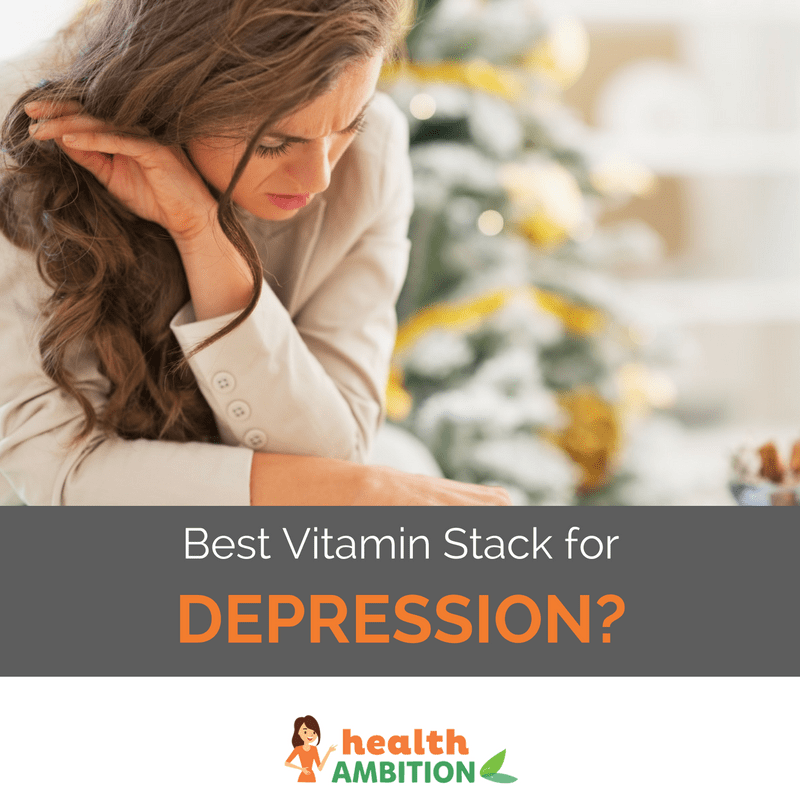 A very depressed woman with the title "Best Vitamin Stack for Depression?"