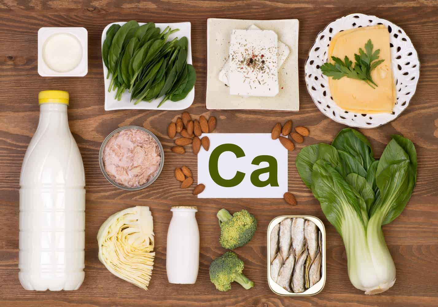 Calcium rich foods around the symbol for Calcium.
