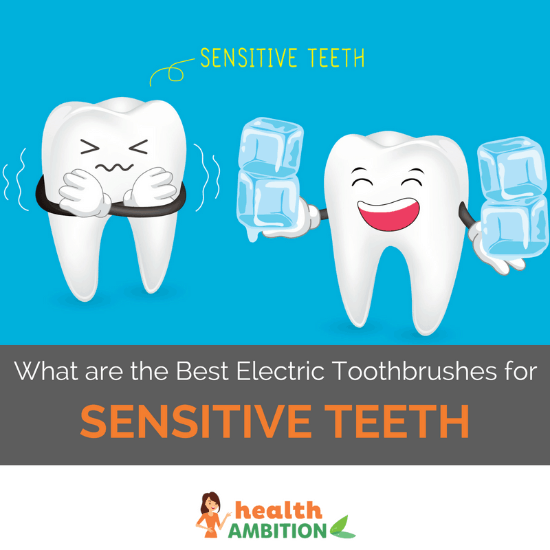 A tooth giving ice to another, sensitive tooth with the title "What are the Best Electric Toothbrushes for Sensitive Teeth?"