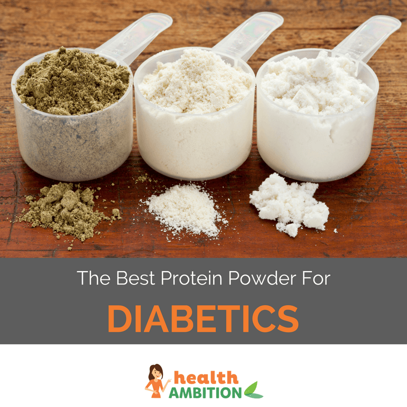 Protein powder in spoons with the title "The Best Protein Powder For Diabetics"