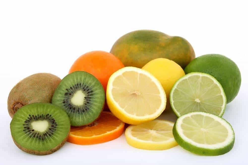 Various citrus fruits and kiwis.