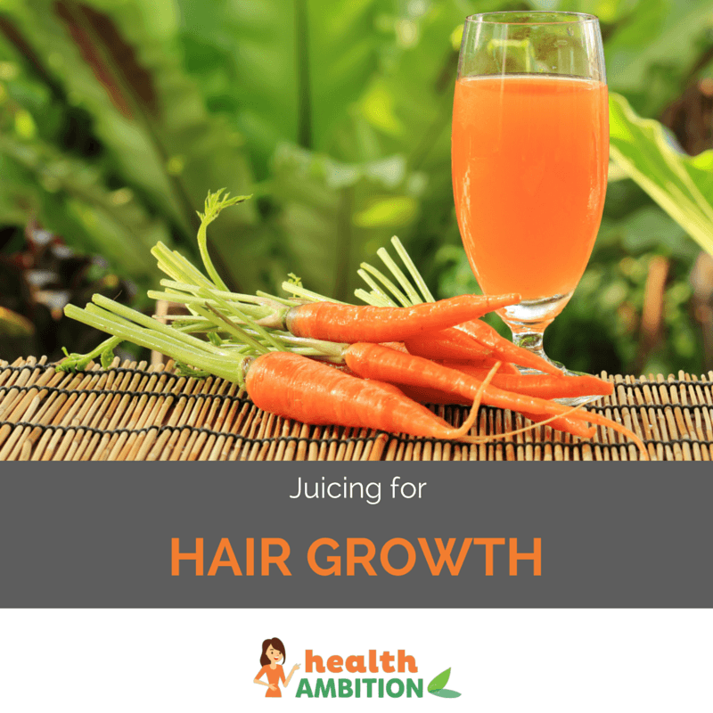 Carrots and carrot juice with the title "Juicing for Hair Growth"