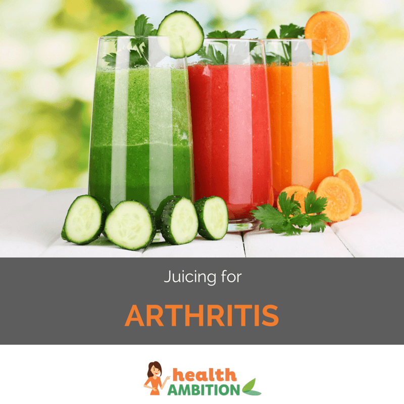 Glasses of vegetable juice with the title "Juicing for Arthritis"
