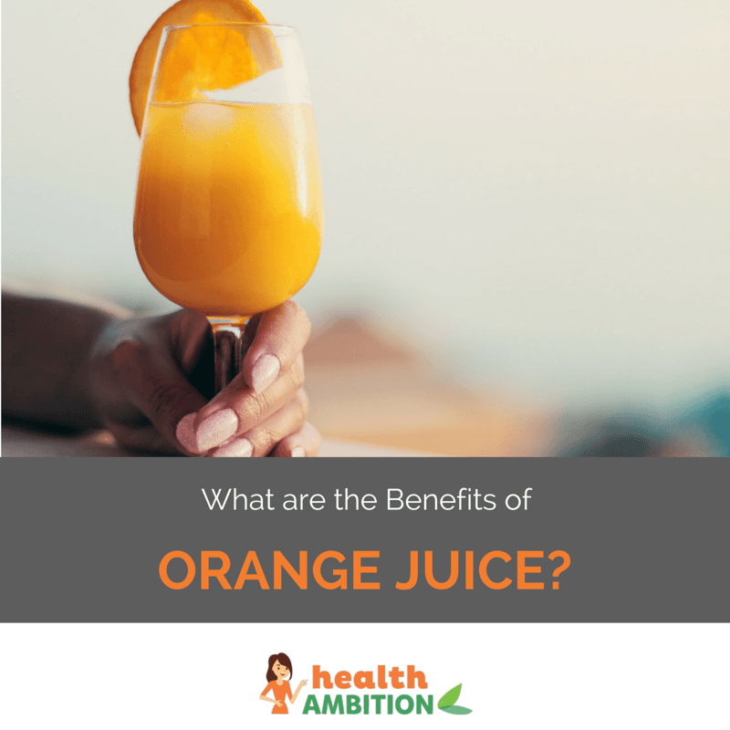 A glass of orange juice with the title "What are the Benefits of Orange Juice?"