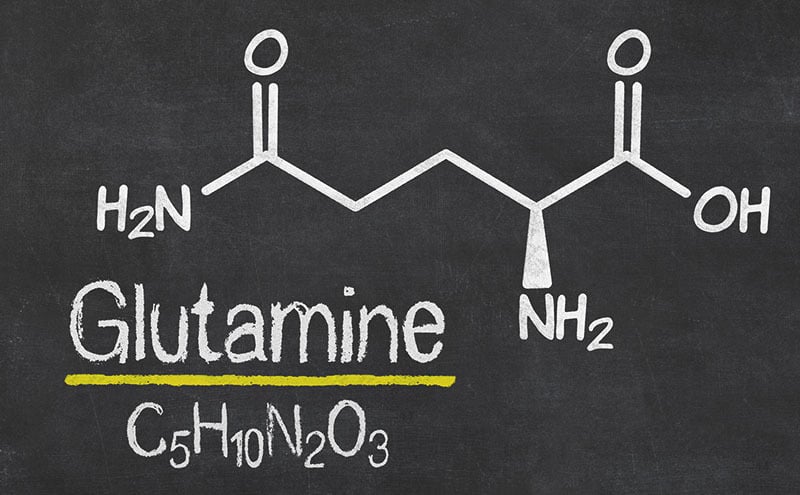 Chemical properties of glutamine written on a chalk board, which makes up the best glutamine supplements.