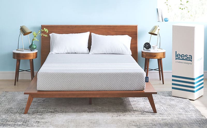 the leesa mattress on a wooden bedframe